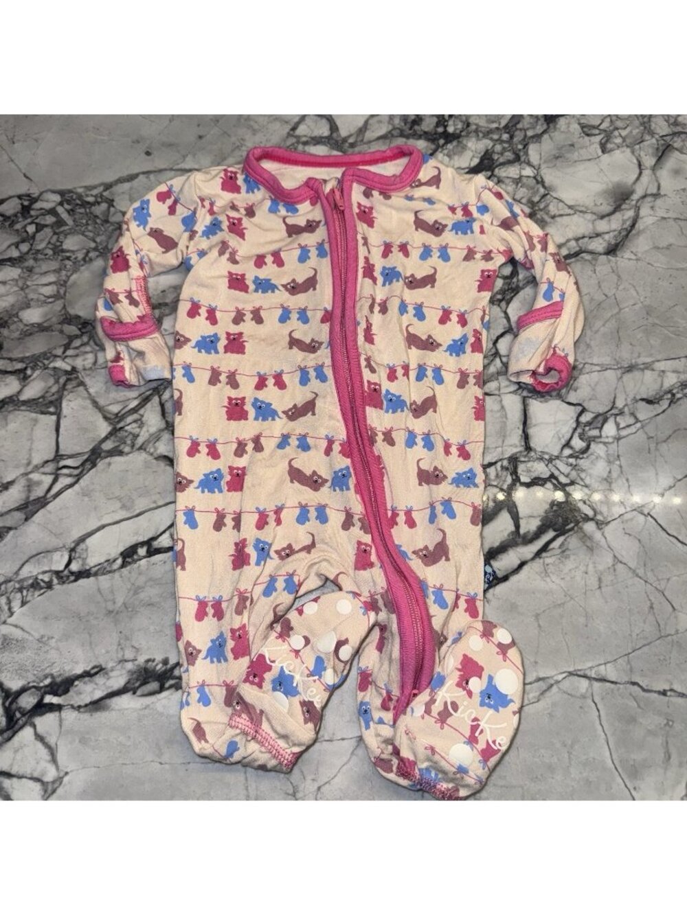 Kickee Pants 0-3 Months Print Muffin Ruffle Footie Little Kittens Bamboo